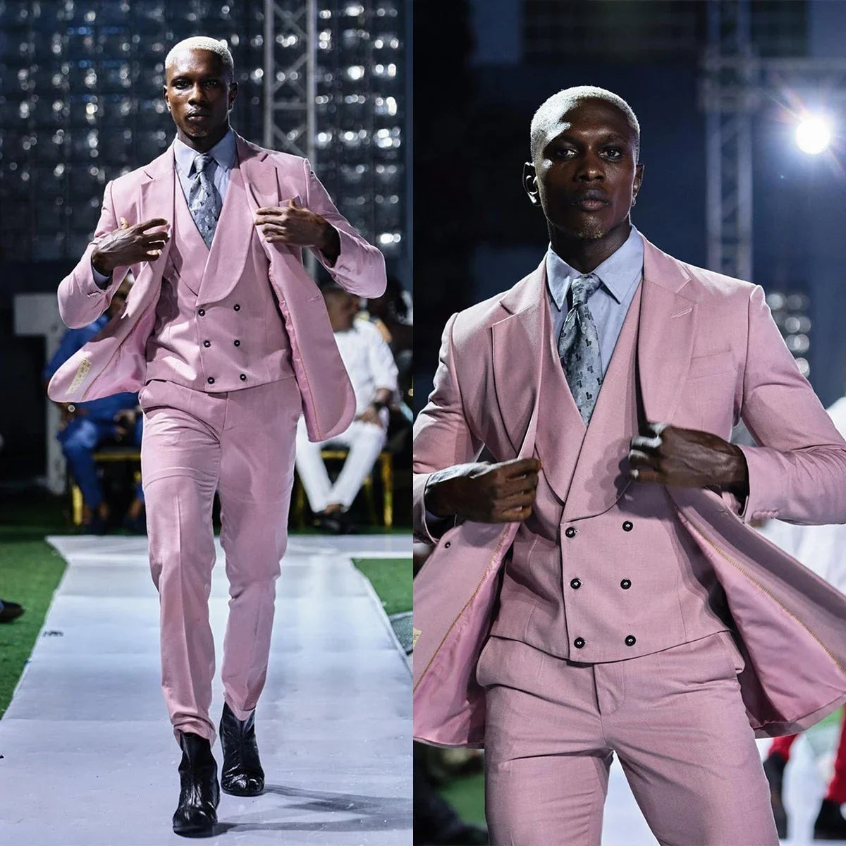 Pink Men's Suit 3 Pieces Blazer Vest Pants One Button Peaked Lapel Formal Wear Wedding Groom Formal Tailored Costume Homme