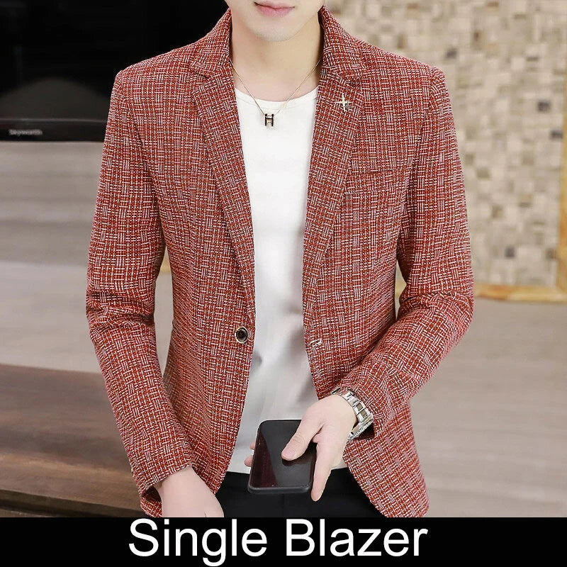 KIDWHXR Suit Coat Man British Style Striped Single-breasted Men Blazer Slim Long Sleeve Comfortable Male Casual Outerwear