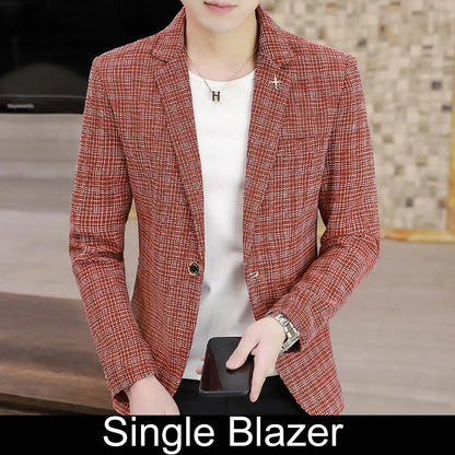 KIDWHXR Suit Coat Man British Style Striped Single-breasted Men Blazer Slim Long Sleeve Comfortable Male Casual Outerwear