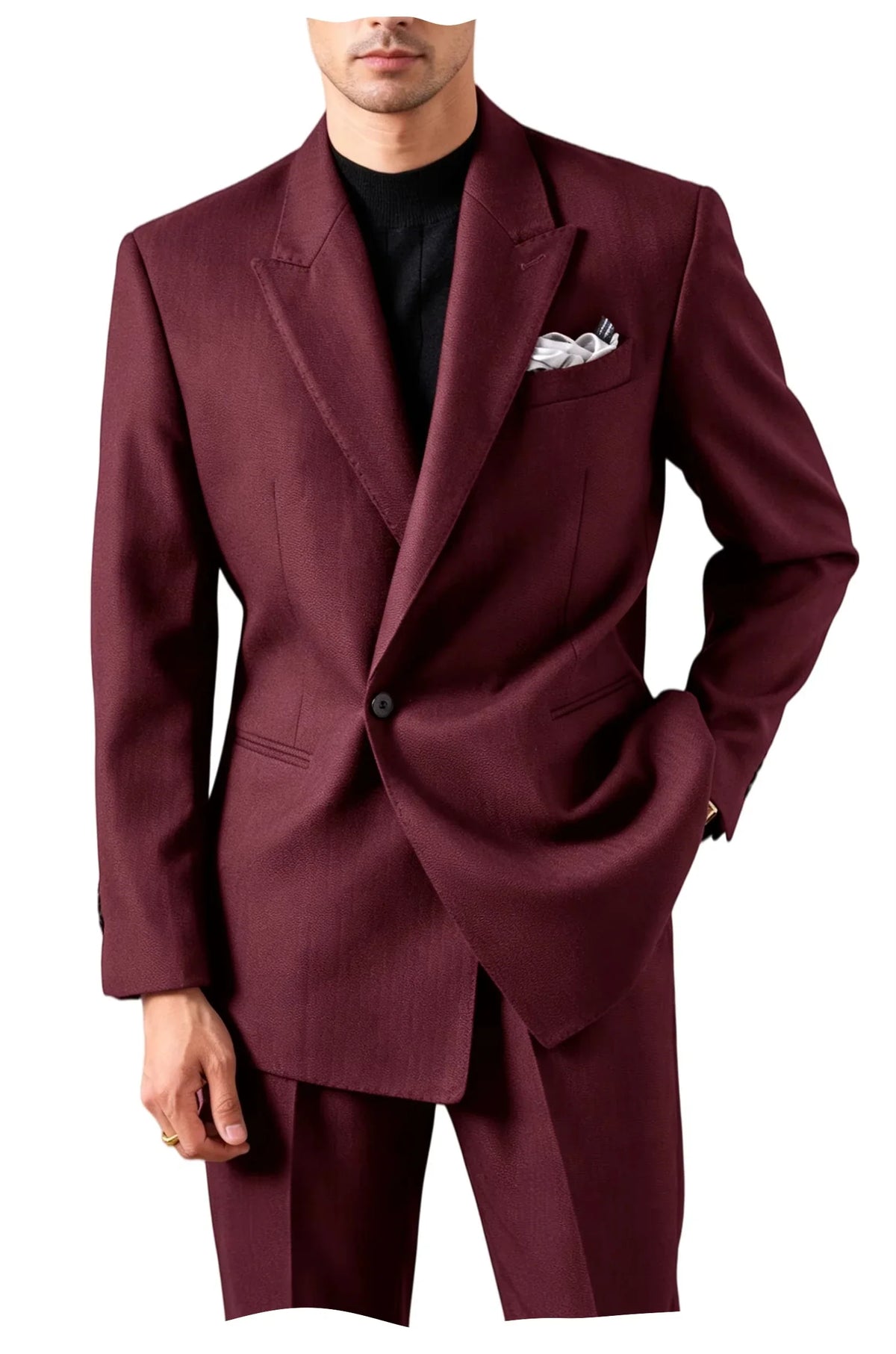 Ensemble de costume pour homme - Veste de smoking ajustée à un bouton et revers pointu - 2 pièces : blazer et pantalon - Décontracté, affaires, mariage, formel