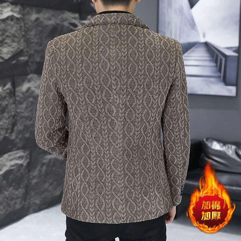 Blazer Autumn/Winter Golden Sable Velvet and Cotton Thickened Thermal Small Suit Fashion Business Men's Slim Blazer