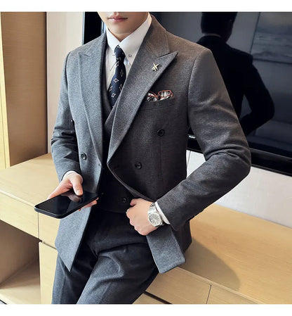(Jacket+Pant) Autumn Winter Thickened Woolen Suit 2025 New High Quality Slim Business Tuxedo Fashion Wedding Social Suits