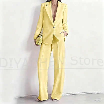Women's Suit Set Peak Lapel One Button Blazer and Wide-Leg Pants Fashion Formal Casual Party Office Stylish Pants Sets Two Piece
