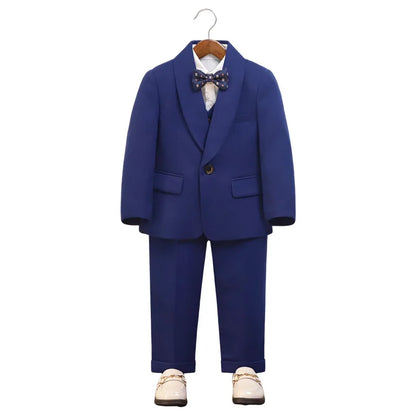 Kids Spring Autumn 5Pieces Balzer Set With Jacket Vest Pants Bowtie Brooch Boys Formal Wedding Birthday Party Suit