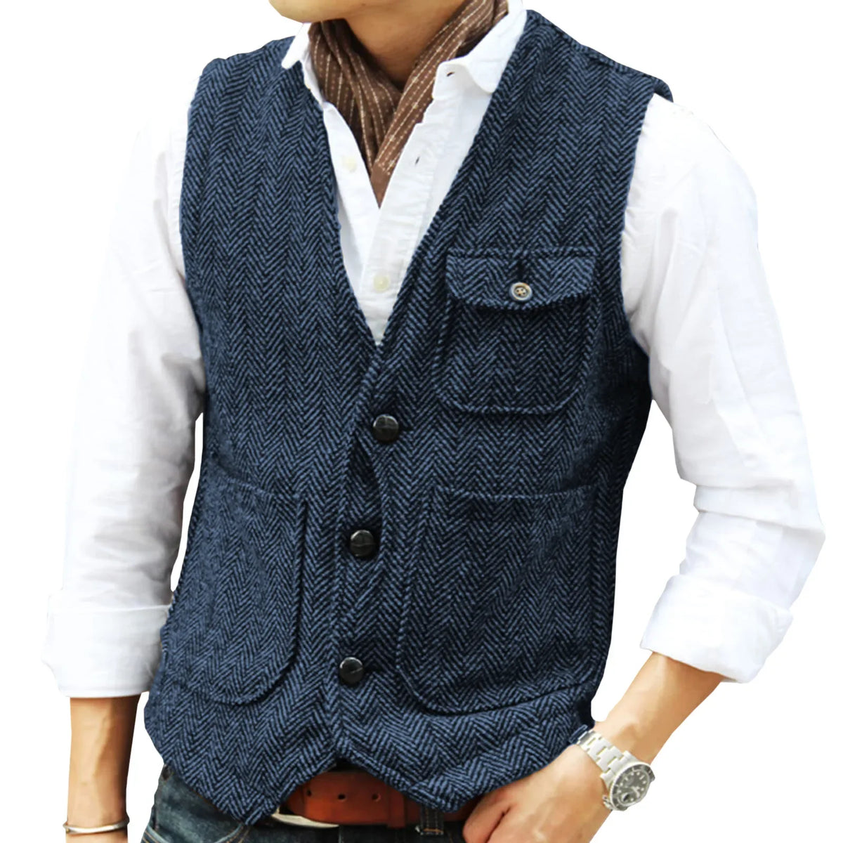 Men's Suit Vest Single Breasted Herringbone Smart Casual Wedding Business Waistcoat