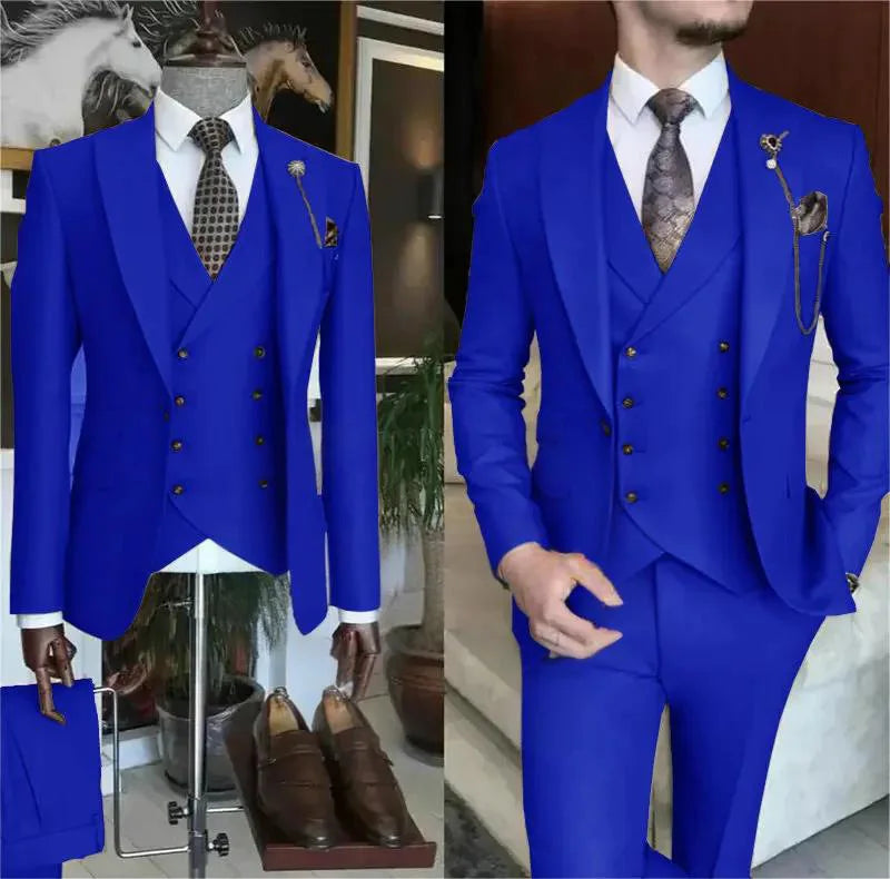 3 Pieces Wedding Men's Suits Formal Groom Tuxedo Slim Fit Business Casual Single Breasted Blazer Vest Pant Set for Party
