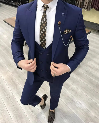 High-End Slim Fit 3 Pcs Set Formal Wedding Suits for Men Casual Business Groom Tuxedos with Jacket Vest Pants for Party Prom