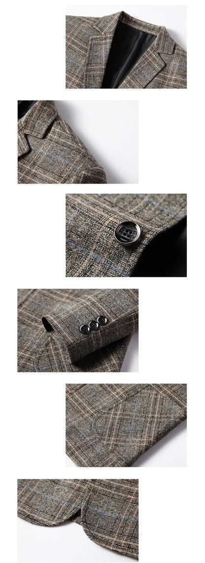 New Men's Plaid Blazer Male Suit Jacket Classic Slim Business Casual Blazers Men Clothing Wedding Suit Coats 4XL