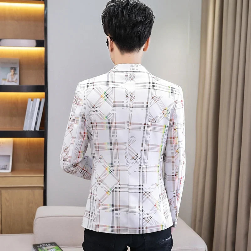 Blazer New Men's Fashion Business Plaid Gentleman Slim Fit Shopping Outdoor Performance Wedding Banquet Casual Blazer