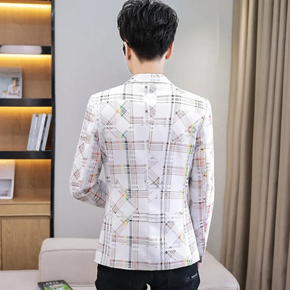 Blazer New Men's Fashion Business Plaid Gentleman Slim Fit Shopping Outdoor Performance Wedding Banquet Casual Blazer