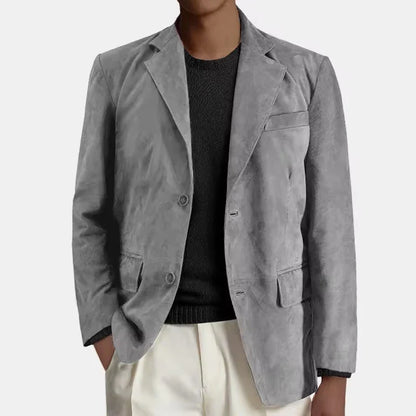 Retro Men Faux Suede Blazer Notched Lapel 2 Button Slim Fit Casual Suit Coat Business Formal Jacket For Wedding Party Daily Wear
