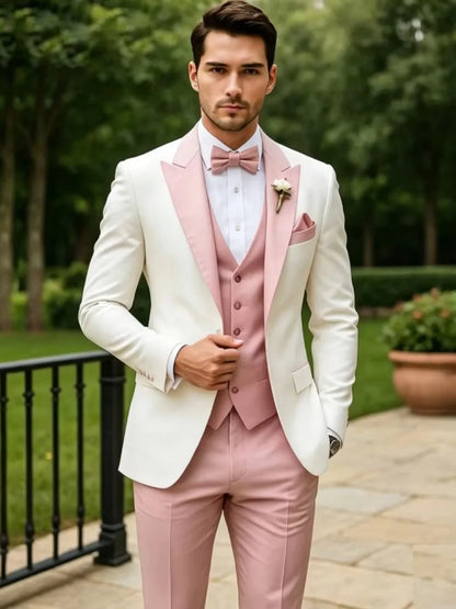 High Quality Men's Color-blocked Suits 3 Pieces For Formal Occasion Classy Peak Lapel Suit Set For Man Business Outfit XS-6XL