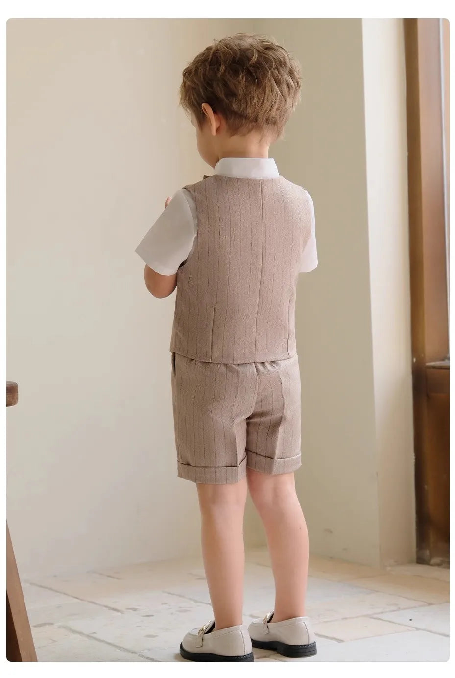 Boys Formal Khaki Tuxedo Dress School Performance Clothing Set Kids Wedding Photography Suit Children Birthday Gift Set Costume