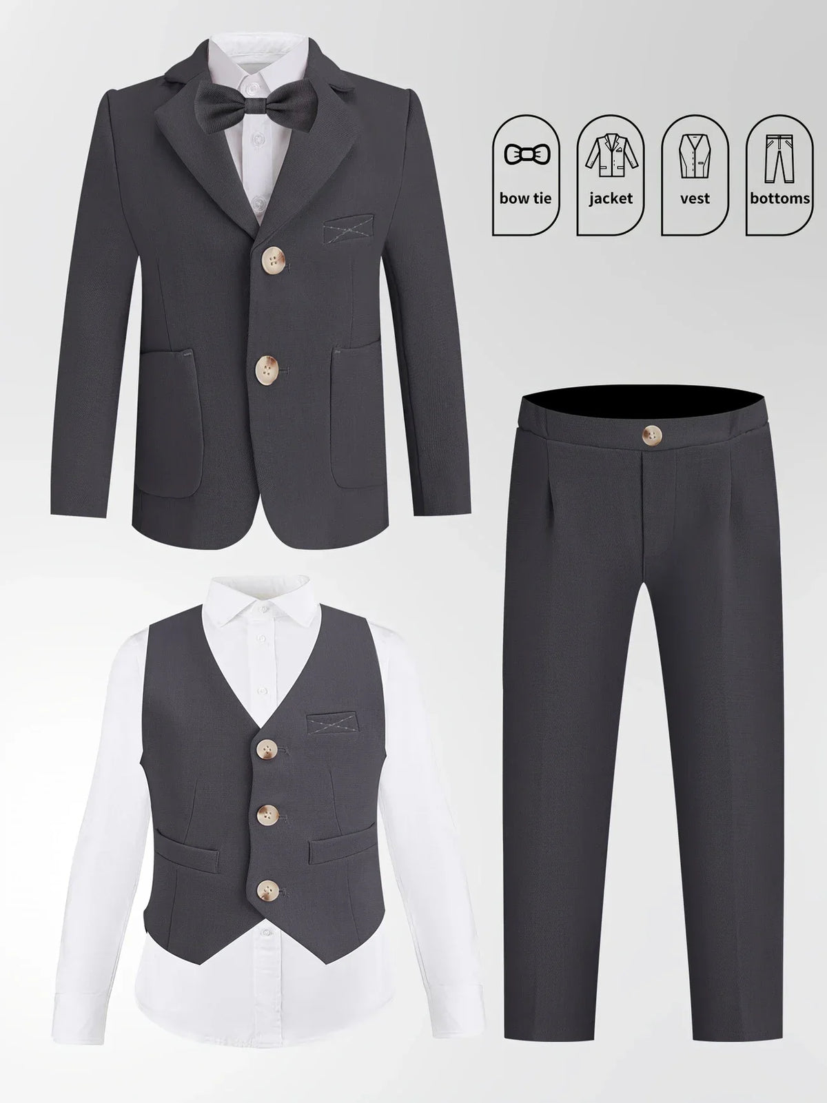 Boys Pink Spring 4Pieces/Set Blazer Vest Pants Bowtie Wedding Dress Kids Formal Photography Suit Children Performance Costume