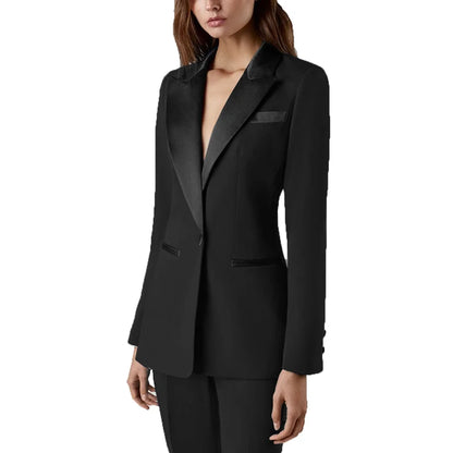 Pants Sets 2 Piece Fashion Satin Peak Lapel Single Button Solid Color Outfits Chic Casual Slim Daily Office Women's Suit