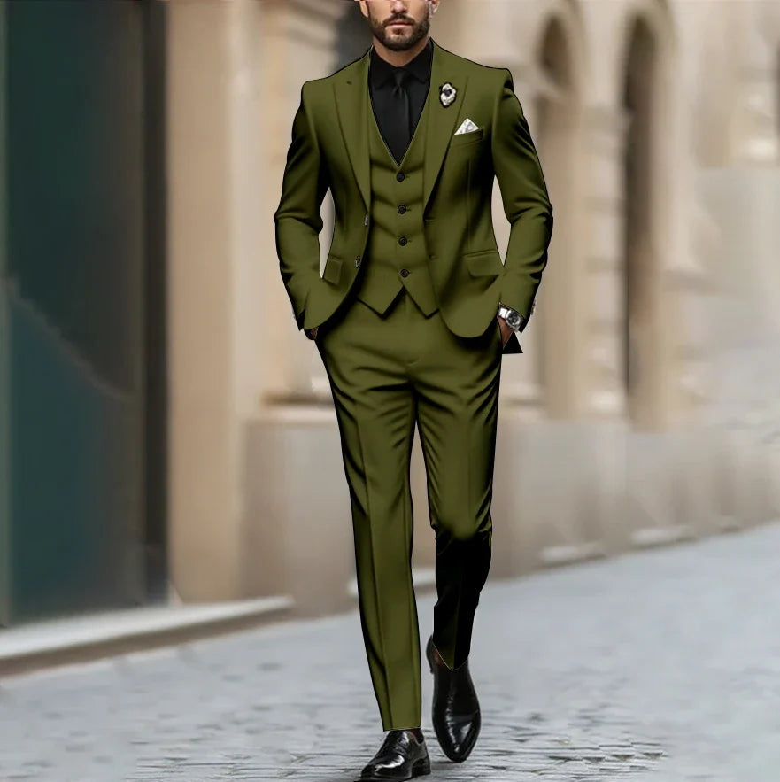 Purple Men Suit Single-breasted Peak Lapel 3 Pieces(Jacket+Pants+Vest) Male Formal Wedding Party Set