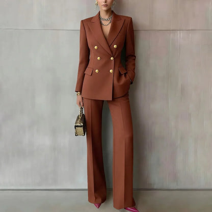 Pure Color Button up Long Sleeve Shirt And Pants Set Formal Streetwear Polyester Spandex Women's Casual Outfit Four Seasons