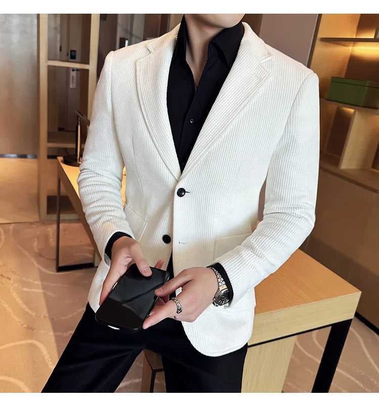 Autumn Winter New Chenille Velvet Suit Jacket Men's Casual Business Fashion Formal Party Coats  Tailcoat Men's Clothing 4XL-M