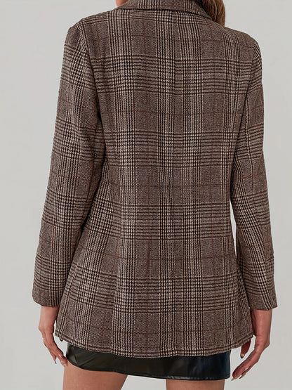 Women's Color-Block Plaid Flat-Lapel Single-Breasted Blazer