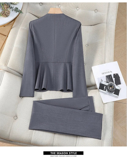 Elegant Ladies Autumn Trousers Suit Women Long Sleeve Blazer and Pants 2 Piece Matching Sets Work Wear Office Formal Outfit
