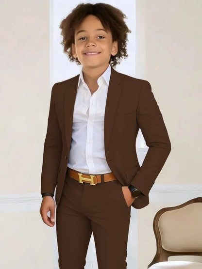 Boys Stylish Suit Set 2 Pieces Piano Performance Wear Ome Button Classy Kids Slim Fit Suits For Wedding Notched lapel Tuxedo