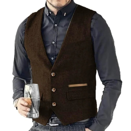 Men's Formal Vest Single Breasted Tweed Herringbone for Weddings & Banquets