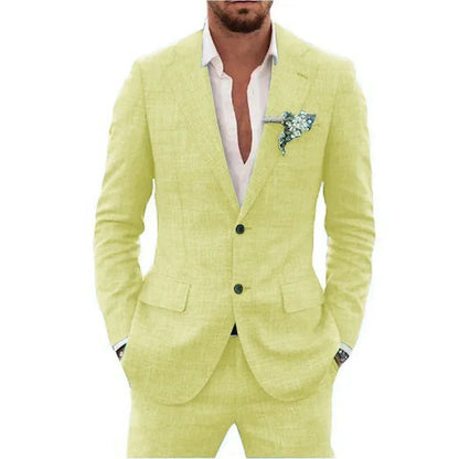 Terno de linho casual masculino, 2 peças, blazer, calça, conjunto slim fit, verão, praia, festa, casamento, baile, noivo, smokin