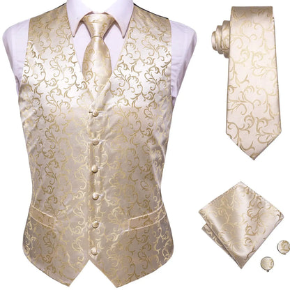 Men's Floral Paisley Vest and Tie Set – Formal Waistcoat with Necktie and Pocket Square for Weddings and Business Events