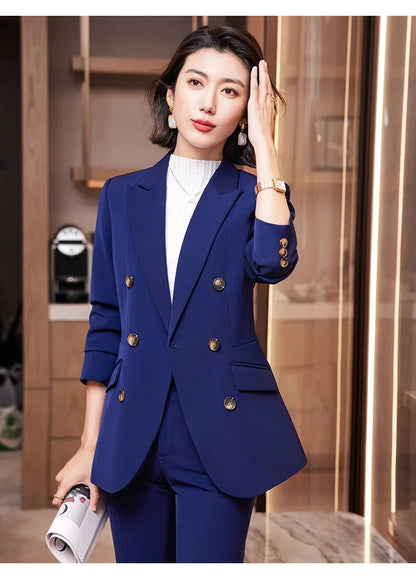 High Quality Fabric Formal Uniform Designs Pantsuits Women Business Work Wear Blazers Trousers Set Autumn Winter Professional