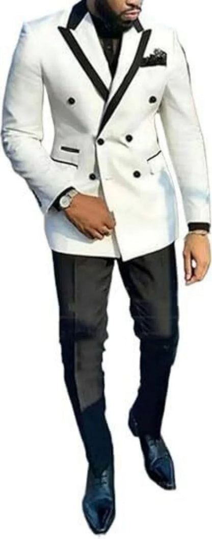 Men's Double Breasted 2-Piece Slim Fit Tuxedo Suit — Peak Lapel Jacket & Pants Set for Wedding, Business & Formal Events