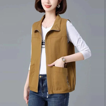 Spring Autumn Women's Vest Jacket Coats 2025 New Solid Sleeveless Jacket Female Waistcoat Casual Tops Outerwear Chaleco Mujer