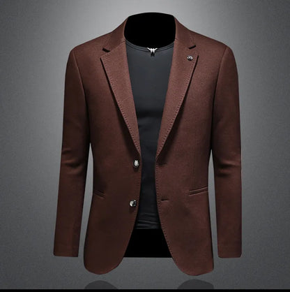 Men's Smart Casual Wool Blend Blazer – Single Breasted Suit Jacket – Black & Coffee