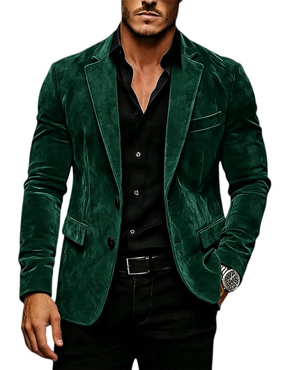 Vintage Men's Suede Blazer Slim Fit 2 Button Notched Lapel Casual Suit Jacket Formal Business Tuxedo Wedding Party Daily Wear