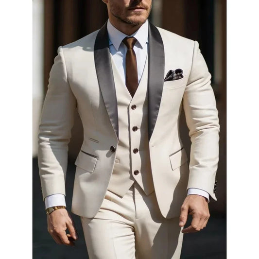 Elegant Men's 3pcs Suit Set Jacket Vest Pant Prom Party Wedding Business Suits for Men Wedding Suits For Men