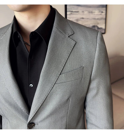Men's bird's eye pattern high-end craftsmanship summer thin suit set, two-piece wedding banquet business casual suit