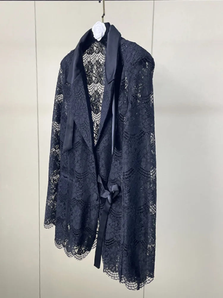 Black Lace Long Sleeve Open Front Casual Party Outerwear Single Breasted Women New Autumn 2026 hot-Selling CPG5745