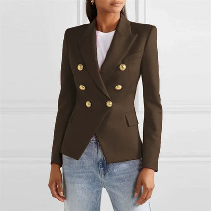 Spring 2025 Women's Casual Faion s Slim Fit Polyester Ladies Jaets Suits Double Breasted Long Sve Pure Color
