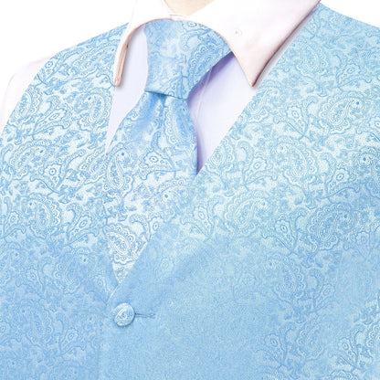 Men's Waistcoat Floral Paisley Vest with Tie Hanky Cufflinks Set for Wedding and Business