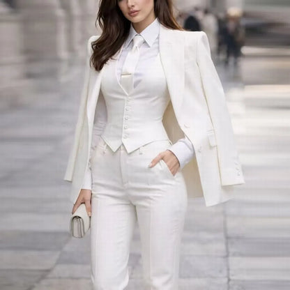 New White Formal Business Women Suit Wedding Party Prom Ladies Mother Girl Tuxedos Costume 3 Piece Set Blazer Vest Pants