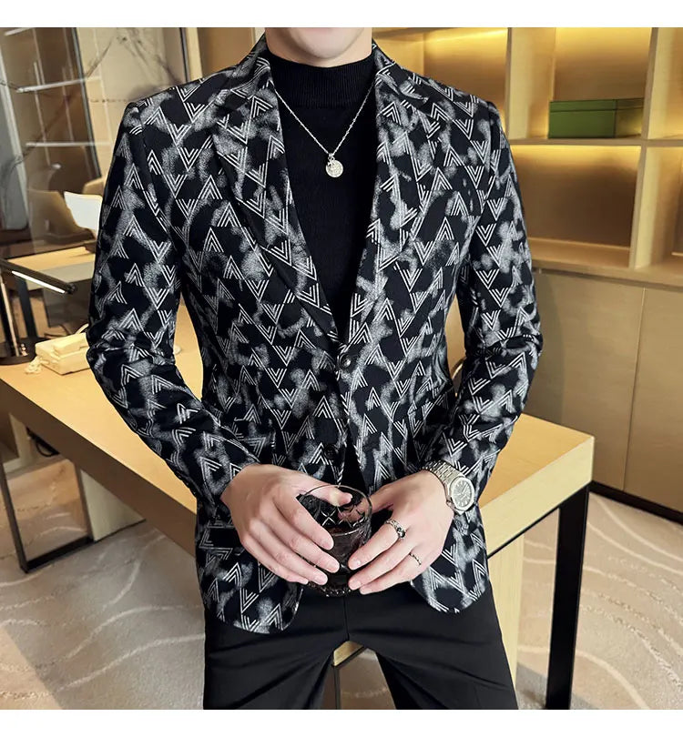 Jacquard Denim Korean Slim Fit Suit Coats 2025 New High Qualitys Fashion Men Slim Fit Business Formal Social Suit Jacket 4XL-M