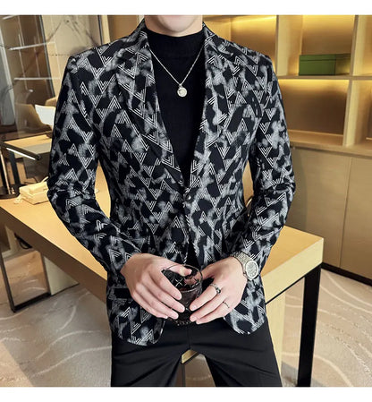 Jacquard Denim Korean Slim Fit Suit Coats 2025 New High Qualitys Fashion Men Slim Fit Business Formal Social Suit Jacket 4XL-M