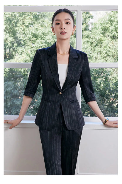Elegant Women 2025 Spring Summer Professional Suit OL Business Interview Manager Commuting Work Wear Blazer And Pants Sets
