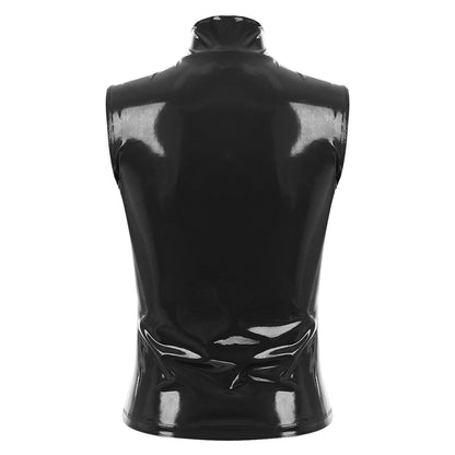 Adults Wet Look Sleeveless Waistcoat Women Fashion Zipper Vest Patent Leather Tops Vests Nightclub Clubwear Clubbing Costume