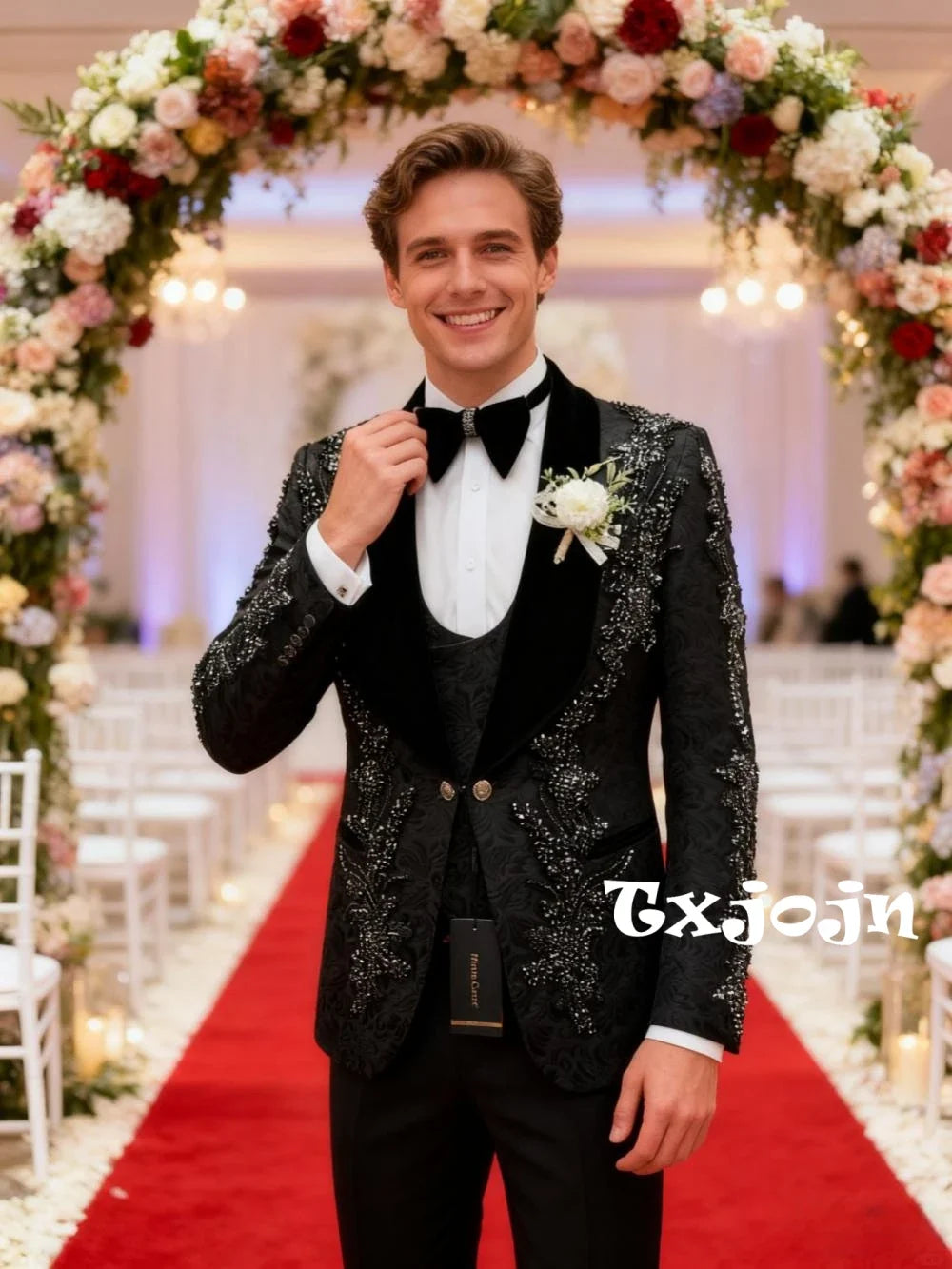 2026 New Black Suit Set 3 Pieces For Men Wedding Groom Sets Handsome Peak Lapel Men's Slim Fit Suits Birthday Party Outfit