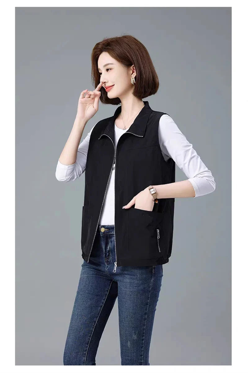 Spring Autumn Women's Vest Jacket Coats 2025 New Solid Sleeveless Jacket Female Waistcoat Casual Tops Outerwear Chaleco Mujer