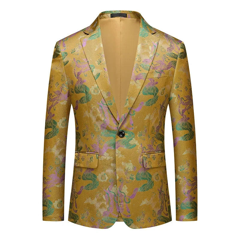 Men's Printed Suit Jacket – Paisley Floral Single Breasted Party Blazer for Men – Plus Size