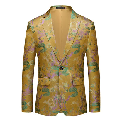 Men's Printed Suit Jacket – Paisley Floral Single Breasted Party Blazer for Men – Plus Size