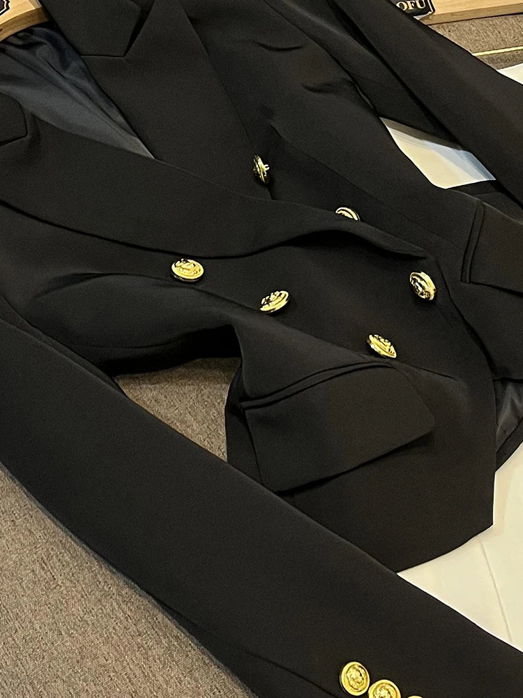 Business Commute Style Women's Long Sleeve Double-Breasted Suit Slim Fit Waist-Cinching Outerwear Fashion D9986