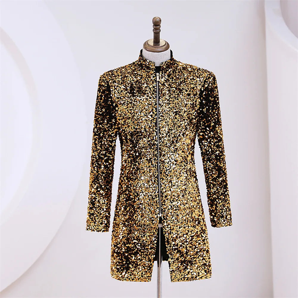 Fashion Velvet Sequin Men Suit Coat Evening Banquet Shiny Slim Fit Jacket 1 Piece Stage Performance Stylish Classic Costumes LH