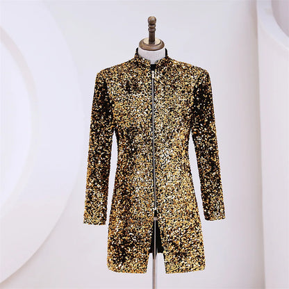Fashion Velvet Sequin Men Suit Coat Evening Banquet Shiny Slim Fit Jacket 1 Piece Stage Performance Stylish Classic Costumes LH
